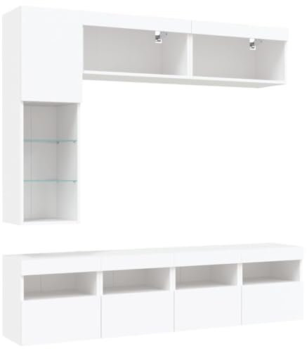 vidaXL Ensemble de Meubles TV Muraux avec Lumières LED 7 pcs, Armoires de Télévision Suspendues, Ensemble de Meubles Télé Flottants de Salon, Blanc