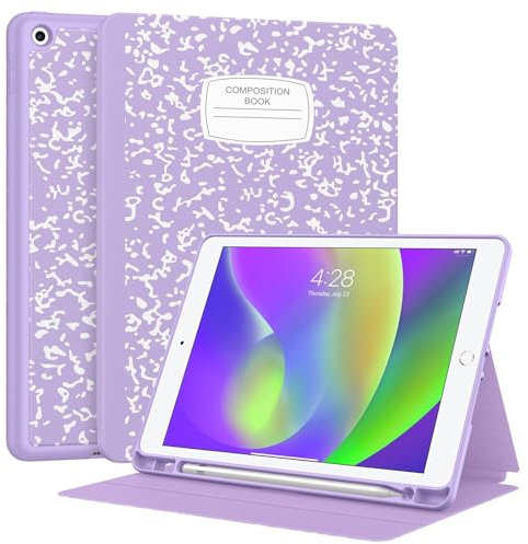 Supveco Hülle für iPad 9/8/7 Generation 10,2 Zoll (2021/2020/2019 Modell) mit Pencil Halter, Folio Stand Hülle mit Auto Schlafen Wachen, Weicher TPU Rücken schutzhülle für iPad 10.2 Zoll-Buch Lila