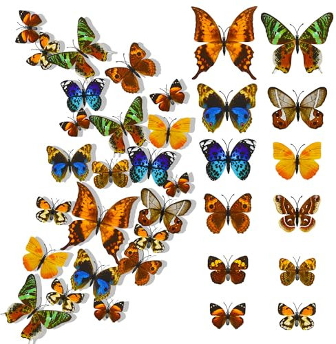 24 Stück 3D Schmetterlinge Deko Schmetterling Wanddeko Wandaufkleber Schmetterlinge Butterfly Dekoration Wandtattoo Abnehmbare Wandaufkleber Heimdeko Kinderzimmer Schlafzimmer Deko (R)