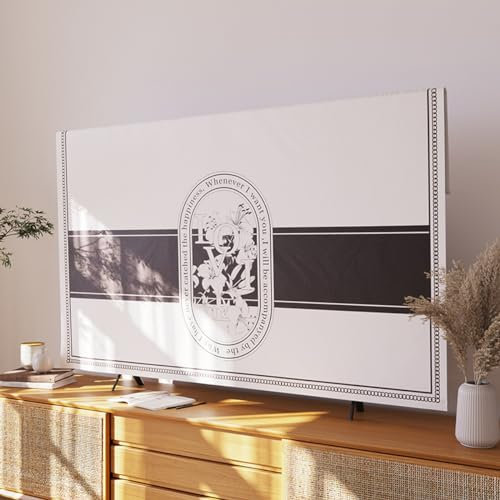 VUT Französische Schwarz-weiß Bedruckte Tv-Abdeckung, Weicher Kristall-samtstoff, Staubdichter Schutz Für Flachbildfernseher, Smart-tvs(Size:65in(150x90cm),Color:A)