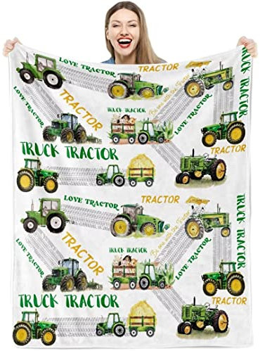 JUZGTSIT Traktordecke, weiche Decke für Bagger, LKW, gemütlich, Plüsch, Bauernhof, Erntemaschine, Bagger, Auto, Flanell, Kleinkinder, Traktorausrüstung, Geburtstagsgeschenke, Couch, 100 x 125 cm