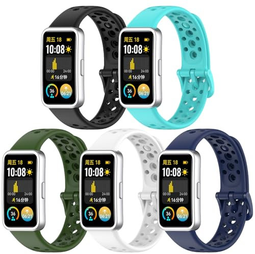 CHULN 5 Stücks Armband kompatibel mit Huawei Band 9/Huawei Band 8 Smartwatch, Einstellbar Weiche Silikon Sport Wasserdicht Ersatzarmbänder für Huawei Band 9/8. (No host)