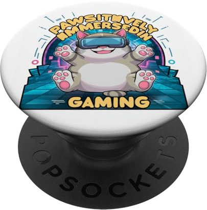 VR Cat Gamer Cute Anime-Kitty taucht aktiv in das Spielen ein PopSockets mit austauschbarem PopGrip