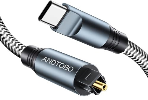 ANDTOBO Cavo Audio da Ottico a USB C, Cavo Audio Digitale USB C a Fibra Per Soundbar, Sistemi Stereo, Amplificatori, Amps, Home Cinema, Xbox, PS4, TV (1,25M)