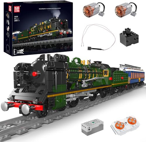 Mould King 12025 Technik Zug Modell Bausteine, 3898 Teile Dampflokomotive Zug Bausatz mit Eisenbahn und LED Licht Beleuchtung Klemmbausteine Bausatz