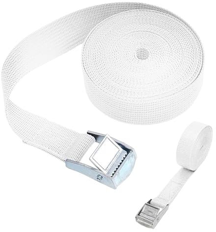 Trimming Shop 25mm - Heavy Duty Adjustable Buckled Straps, Ratchet Tie Down Straps, Lashing, and Cargo Tensioning Belts for Motorcycle, Cargo, Trailer, Trucks, Securing Luggage, 5 Metres, White