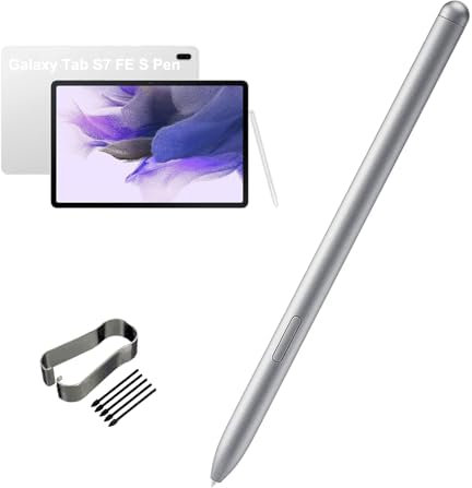 PCTC Stylet de remplacement pour Samsung Galaxy Tab S7 FE SM-T730, SM-T733, SM-T736B + embouts de rechange, argent mystique