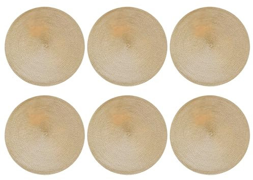 marysgift Gold 6 Pieces Coasters, 18cm Pads Mats Woven Round Coasters for Home and Kitchen Resistant Use (33-0318, Gold)