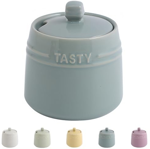 Dowbom Sugar Bowl With Lid And Spoon, Sugar Jar, Sugar Pot, Sugar Dish, Storage Jar, Sugar Container (Blue)