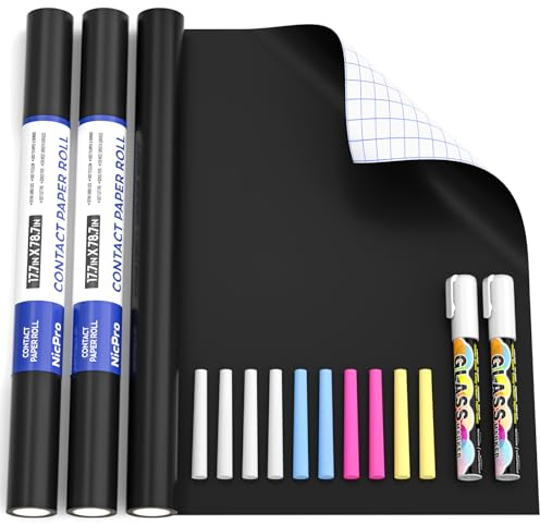 Nicpro 2 Pack Chalkboard Contact Paper Roll, 17.7 X 78.7 (6.5 Feet) Self Adhesive Vinyl Blackboard Wallpaper, Chalk Paper Wall Decal Sticker with 2 Marker & 10 Chalk for Home, Office, School