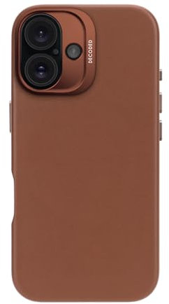 Decoded Lederhülle für iPhone 16, MagSafe-kompatible Hülle, Aus Hochwertigem ECCO-Leder, Hervorragender Fall- und Aufprallschutz, Kratzfeste Handyhülle, Metalltasten, Tan
