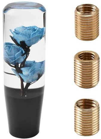 Blueshyhall Auto Schaltknauf Blumen mit Rose Muster, Kreativer Universal Schalthebel Griff Auto Schaltknüppel Shifter Knob aus Acryl Auto Tuning Schaltknauf Deko Lustig mit 8/10 mm Adaptern (Blau)