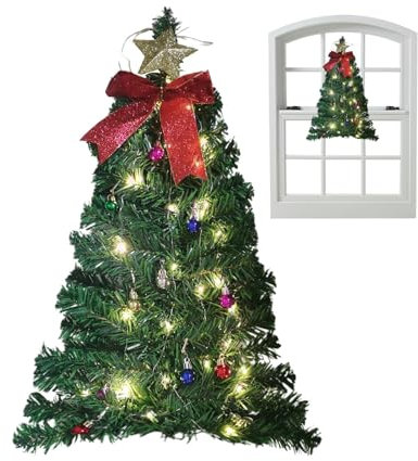 Árbol de Navidad artificial con luces, árbol de Navidad con luces LED, con lazo de diseño, decoración de pared, Navidad, árbol de Navidad para pared, luces de color LED, funciona