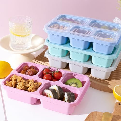 CINY 4 PCS Snack Box mit 5-Fach, wiederverwendbare Mahlzeit Prep Mittagessen Container für Kinder Erwachsene, Snack Box Mahlzeit Prep Container, für Schule, Arbeit und Reisen Picknicks