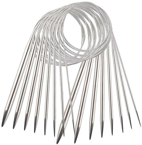 Circular Knitting Needles Set, 60 cm Stainless Steel Knitting Needle, 8 Different Sizes Metal Circular Needles Set with Flexible Cable(2/2.5/3/4/5/6/7/8 mm)