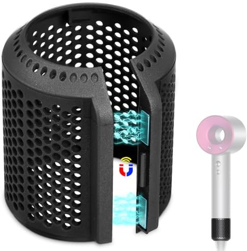 Magnetic Outer Filter Cover Replacement for Dyson Supersonic HD15 HD01 HD03 HD08 Hair Dryer Attachment, Magnetic Opening Design, for Dyson Hair Dryer Filter Replacement (Black)