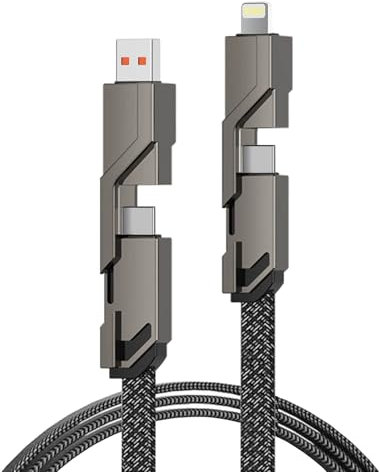 4 in 1 USB C Charger Cable, 100W Fast Charging Cord, Multi Charging Cable USB A to Lightning, 480Mbps Data Sync, Universal Phone Charger for iPhone, Samsung, Android – 1M