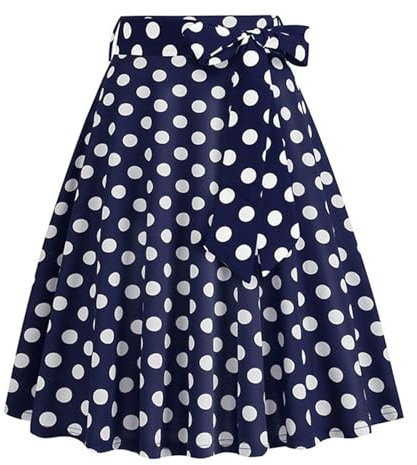 Jupe de bandage pour femme style rétro français décontracté tendance à pois avec ceinture pastel, bleu, L