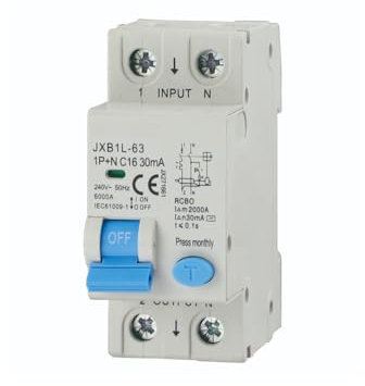 gloca Interruttore Magnetotermico Differenziale 2P 30mA 220V 4.5KA 2 Moduli DIN (16 Ampere)