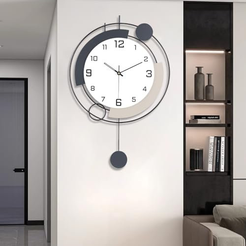 EMITDOOG Decorative Wall Clocks,Modern Wall Clock with Pendulum,Silent Quality Quartz Clock Battery Operated,Large Clock for Living Room,Kitchen,Home,Bathroom,Bedroom Wall Decor,13x21inch Black