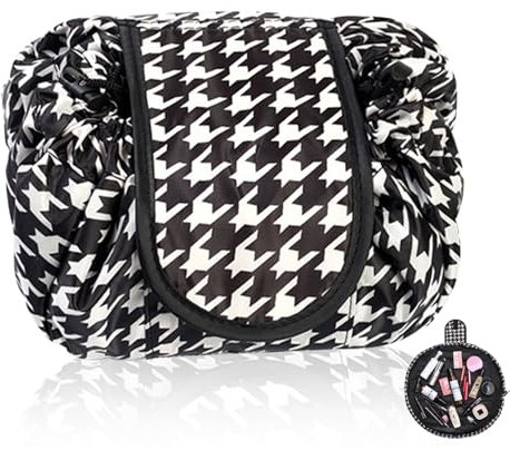 KASESSS Kosmetiktasche Lazy, Kulturbeutel Damen Groß, Make up Tasche Portable, Kulturtasche mit Kordelzug, Schminktasche für Reise, Waschtasche Damen, Makeup Bag für Damen und Mädchen (Schwarz)