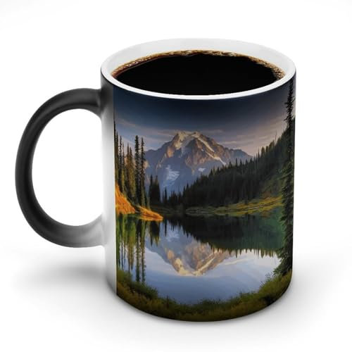 POTSCBVW Mountain And Lake Pictures Magic Color Changing Mug, Ceramic Cup Reveals Hidden Design When Hot, Heat Sensitive Discoloration Coffee Mugs Funny Gift for Birthday, Christmas