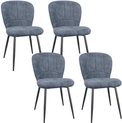 ANVOFONG Esszimmerstühle 4er Set, Küchenstühle, Polsterstuhl, Stoffrückenlehne mit Schwarzem Metall Beine, für Esszimmer, Wohnzimmer, Schlafzimmer, Dunkelgrau.