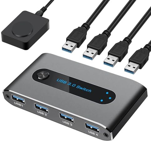 USB 3.0 KVM Switch 2 In 4 Out, 4 Port usb Switch for 2 Computer Sharing 4 Usb Device, USB KVM Switcher Box for Keyboard Mouse Printer Scanner, 5.0Gbps