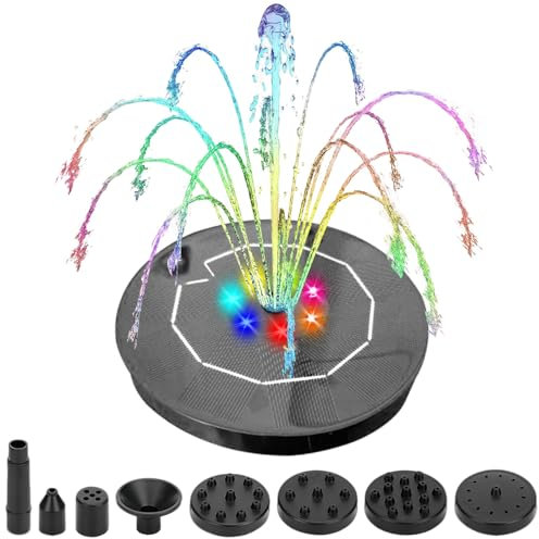 3.5W Solar Water Fountain Pump with 6 Nozzles & 7-Colour LED Lights | Outdoor Solar Pond Pump, 3m Cable, Auto Start for Garden, Birdbath, Pool