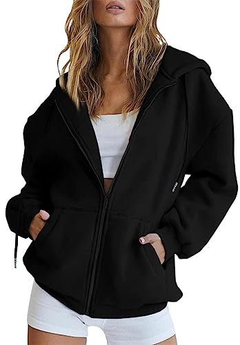 Uwdiohq Damen Kapuzenpullover Zip Sweatshirt 2025 Langarm Hoodie Einfarbig Leicht Sweatjacke Casual Pullover Sweatshirtjacke Sport Style Mit Reißverschluss Oversize College Jacke