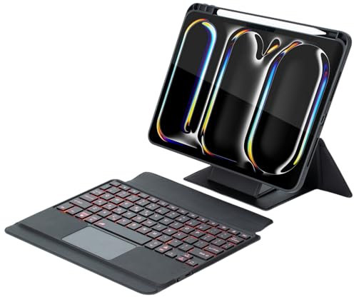 FIABANO Clavier Bluetooth sans fil Folio Case pour iPad Pro 11 (M4), clavier rétroéclairé amovible - TrackPad Mouse - Support réglable portrait / paysage