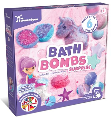 Science4you Bombe da Bagno per Bambini +6 – Kit per Fare Bombe da Bagno, Kit Scientifico Educativo: 6 Esperimenti Cosmetici, Giocattoli STEM, Regalo Cosmetico per Ragazze e Ragazzi di 6 7 8+ Anni