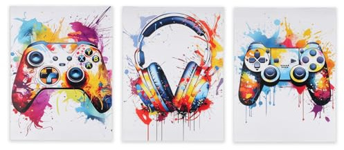 milaosk 3 Stück Gaming Wandbilder Gaming Poster Junge Playstation Bunte Spiel Wand Kunstdrucke Controller Gamepad Bilder für Teenager Jungenzimmer Gaming Zimmer Deko 12x16 Zoll Ungerahmt
