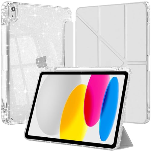 Glitter Custodia per iPad A16 11a/10a Gen 2025 2022 Cover Argento | Portapenne Bumper TPU Morbido Retro Trasparente Effetto Glitter Supporto Sottile Antiurto Leggero Antiscivolo Casa Scuola