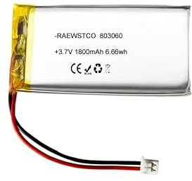 RAEWSTCO 803060 Batterie oculaire au lithium 3,7 V 1800 mAh pour masseurs et bouteilles d'eau intelligentes