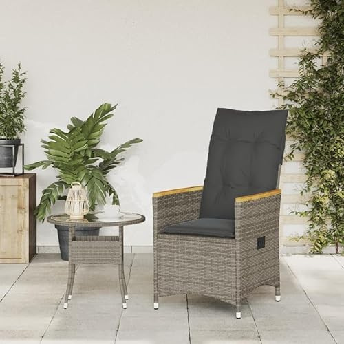 Eleganz Gartensessel verstellbar mit Kissen – PE-Rattan & pulverbeschichteter Stahl – Massives Akazienholz mit Ölfinish – Langlebig & bequem für Garten, Terrasse oder Balkon
