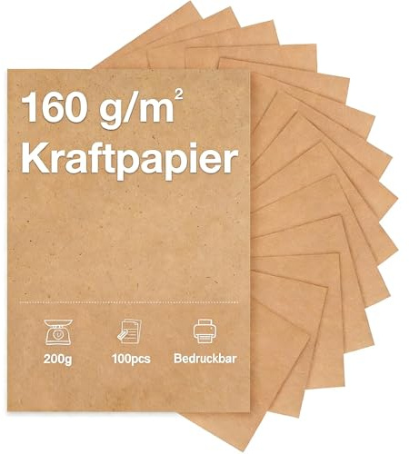 Kievano Kraftpapier A4 160 g/m² – 100 Blatt braunes Naturpapier zum Basteln & Drucken, Kartonpapier & Tonpapier für DIY, Karten, Verpackung und kreative Projekte