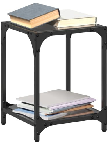Mhdvray Lot de 2 tables basses - Noir - 30 x 30 x 40 cm - Plateau en verre et cadre en acier inoxydable - Buffet moderne avec espace de rangement - Pour salon, chambre à coucher, couloir