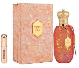 Armaf Eter Desert Rose Eau de parfum 100 ml, parfum arabe unisexe de longue durée, avec atomiseur rechargeable 5 ml, parfum floral oriental avec rose turque, safran et vanille (Desert Rose)