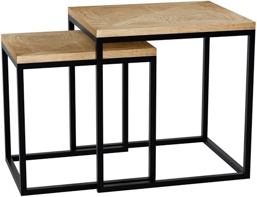 CLP Beistelltisch 2er Set Holz Talero, platzsparende Satztische, Couchtische modern mit Metallgestell, Wohnzimmertische aus Mindiholz Farbe Natur