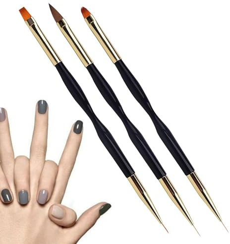 Pinceau à vernis à ongles – Kit de 3 pièces à double pointe pour | applicateur de sculpture acrylique, ensemble d'outils de peinture de détail | Poils flexibles au design ergonomique pour