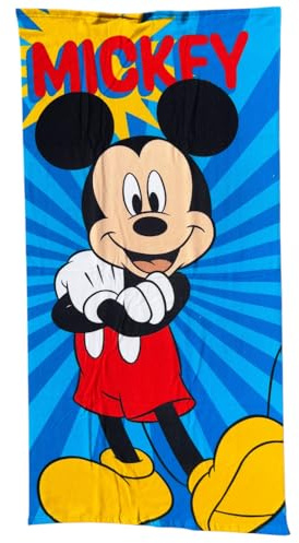 CARTOON Strandtuch für Kinder, Mickey Mouse, 70 x 140 cm, Mikrofasertuch, 100 % Polyester, schnell trocknend, Disney-Strand- und Poolhandtuch, Geschenkidee Mickey Mouse