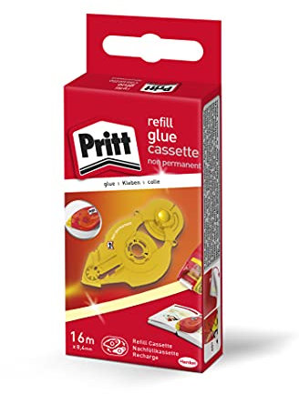 Pritt Cassette de recharge pour rouleau adhésif Refill non permanent, ruban adhésif double face repositionnable pour papier, carton et photos, longueur env. 16 m, largeur env. 8,4 mm