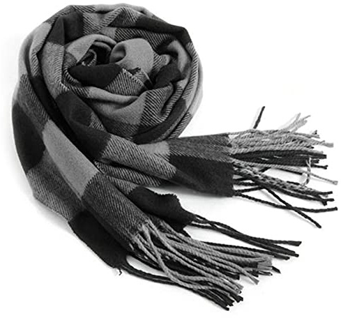 Rdylymx Men's Classic Arrival Winter Plaid Scarf with Tassel Edge - Soft, Warm, 72 13 (Black Grey)