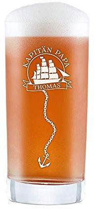 AMAVEL Vaso de cóctel con grabado marítimo, capitán papá personalizado con nombre, velero, capacidad: 0,5 l