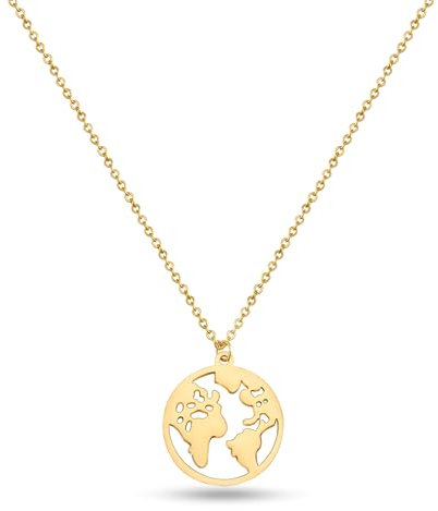 GD GOOD.designs Weltkugel Halskette Gold für Damen - Wasserfest - Verstellbare Weltkette aus Edelstahl I Kette mit Weltkarte Anhänger
