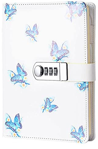 NectaRoy Lock Journal Lockable Diary, PU Leather Cover Writing Notebook with Combination Lock, Travel Journal with Lock, Girl's Diary with Pen Holder, Size 210x150mm