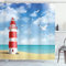 ABAKUHAUS Strand Duschvorhang, Leuchtturm Möwen Ozean, Stoffliches Gewebe Badezimmerdekorationsset mit Haken, 175 x 200 cm, Vermilion Blau