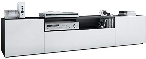 Vladon Mobiletto Mogan, Mobile TV con 2 Ante, 1 Anta a ribalta e 1 Scomparto a Giorno, Nero Opaco/Bianco Opaco (181 x 39 x 35 cm)