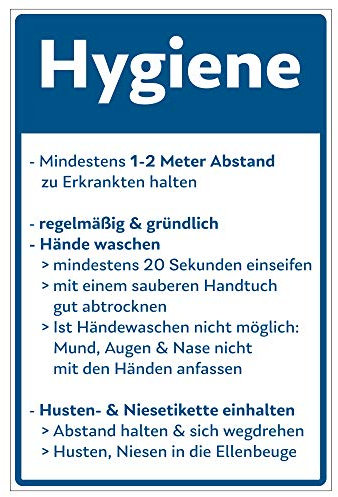 Hinweis-Schild 300x200 mm - Hygiene-Vorschriften gegen das Corona-Virus (COVID-19), aus Alu/Dibond 300x200 mm - 3 mm stark